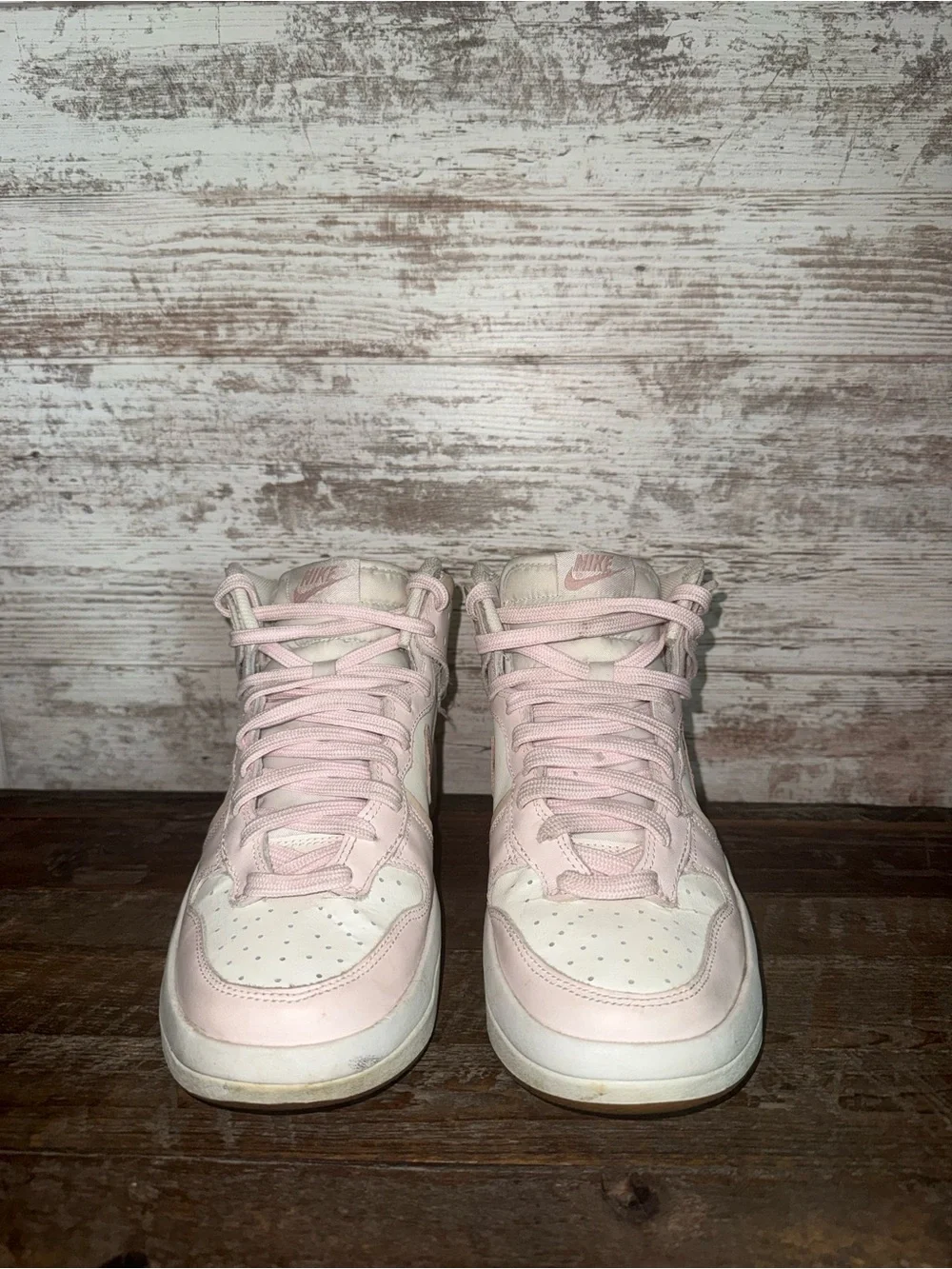 Nike Pink, Cream, and White High-Top Women's Sneakers: size 8